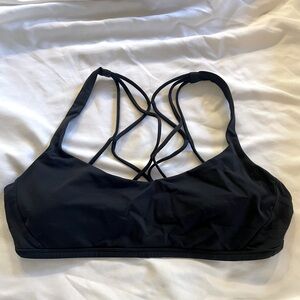 Black Lululemon Bra - light support, strappy back, removable pads